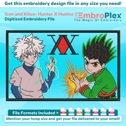 gon and kilua from hunter x hunter embroidery design file