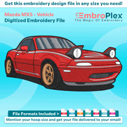 mazda mx5 from vehicle embroidery design file