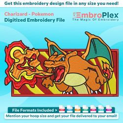 charizard from pokemon embroidery design file