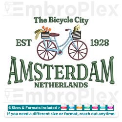 amsterdam bicycle and tulips embroidery design