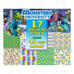 17 Monsters University Digital Paper, Blue Green Paper, Monster Inc Mike and Sulley Boo Birthday Party Png