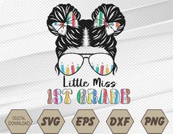 little miss first 1st grade girl messy bun back to school svg, eps, png, dxf, digital download