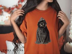 black cat shirt, vintage halloween shirt, fall shirts, cat shirt, ghost cat, halloween graphic tee, halloween cat shirt,