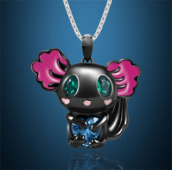 cartoon axolotl hug heart pendant necklace