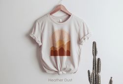 boho graphic shirt for women , abstract geometric desert sunset art t-shirt , oversized t-shirt , minimalist landscape ,
