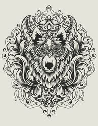 illustration vector graphic of wolf head with vintage. vector engraved illustration