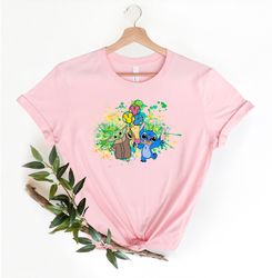 disney baby yoda and stitch watercolor shirt, disney stitch