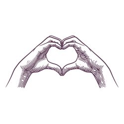 illustration vector graphic of hand fingers making heart shape. vector engraved illustration