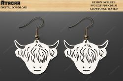 highland cow earrings / cute highland cow earring design template / jewelry laser cut files svg dxf cdr ai 507