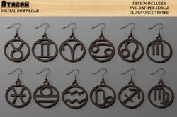 zodiac earring bundle / horoscope earrings symbol / twelve month signs / astrology laser cut files svg dxf cdr ai 506