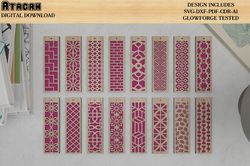 laser cut 16 bookmarks / glowforge patterns svg dxf cdr ai files 504