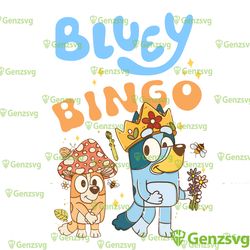 bluey and bingo png, bluey and bingo mushroom retro, bluey birthday matching file, bandit bluey family trip jpg