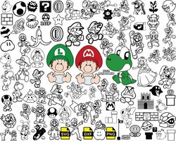 super mario bundle svg, luigi svg, baby super mario, svg, png, dxf