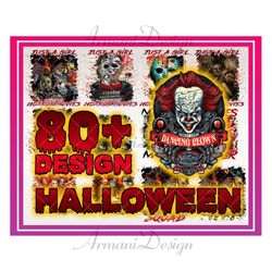 80 horror halloween bundle png, happy halloween png, horror movies design files for sublimation instant download