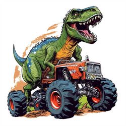 t rex png sublimation design -t rex ride at the back of monster truck instant digital downloads