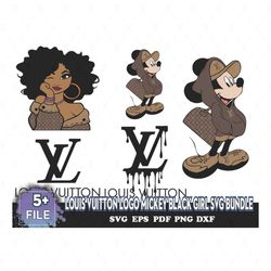 louis vuitton logo mickey black girl svg bundle, lv svg