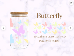 butterfly 16 oz libbey glass can wrap svg, colorful butterflies and stars beer glass can wrap png,