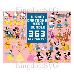 363 mega bundle disney cartoon svg, disney svg, cartoon svg, mickey svg, princess disney svg, hello kitty svg, disney ca