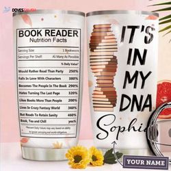 book dna personalized stainless steel tumbler, personalized tumblers, tumbler cups, custom tumblers