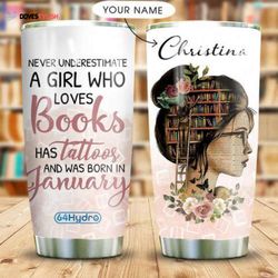 personalized book lover travel stainless steel tumbler, personalized tumblers, tumbler cups, custom tumblers