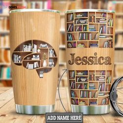 personalized book lover brain wood style stainless steel tumbler, personalized tumblers, tumbler cups, custom tumblers