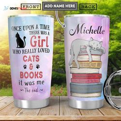 book cat personalized stainless steel tumbler, personalized tumblers, tumbler cups, custom tumblers