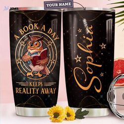 owl book personalized stainless steel tumbler, personalized tumblers, tumbler cups, custom tumblers