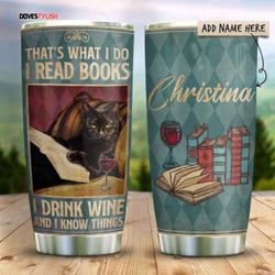 black cat books personalized kd2 stainless steel tumbler, personalized tumblers