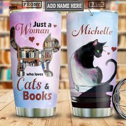 books and cats personalized stainless steel tumbler, personalized tumblers, tumbler cups