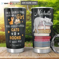 book cat personalized stainless steel tumbler, personalized tumblers, tumbler cups, custom tumblers