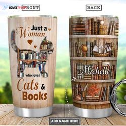 cats and books personalized stainless steel tumbler, personalized tumblers, tumbler cups, custom tumblers