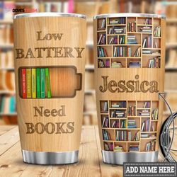 personalized book lover battery stainless steel tumbler, personalized tumblers, tumbler cups