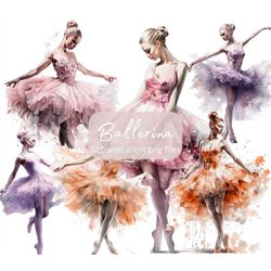 ballerinas watercolor clipart bundle, transparent png, pretty girls clipart, dancing clipart, paper craft, junk journal