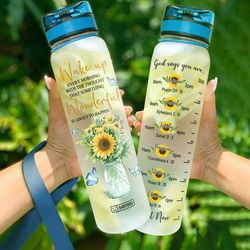 wake up every morning sunflowers butterflies water bottle birthday gift idea sport water bottle plastic 32oz