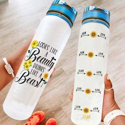 looks like a beauty drinks like a beast water bottle birthday gift sport water bottle plastic 32oz