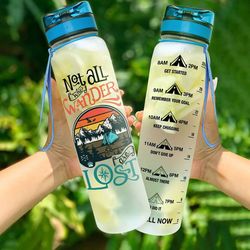 not all who wander are lost camping water bottle campers gift family and friends gift sport water bottle plastic 32oz
