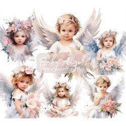 baby girl angels watercolor clipart bundle, transparent png,  cute girls clipart, fantasy illustration,paper craft,junk