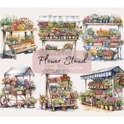 flower stand clipart bundle, transparent png, digital download card making scrapbook junk journal, watercolor flowers cl