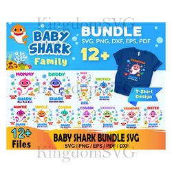 12 baby shark family bundle svg, daddy shark svg, mommy shark svg