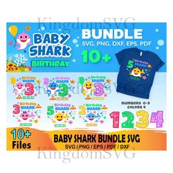 10 baby shark birthday bundle svg, birthday svg, baby shark themed