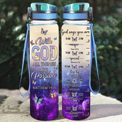 with god all things are possible water bottle gift for family members and friends sport water bottle plastic 32oz