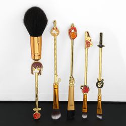 anime chainsaw man makeup brushes 5pcs set pochita cartoon powder eyeshadow eyebrow lip cosplay tool