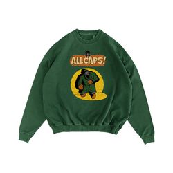 mf doom all caps oversized crewneck , 90s inspired sweater , vintage bootleg inspired jumper , 90s inspired homage style