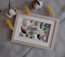 shell collage small mosaic sea glass art seashell wall decor beach house decor coastal decor