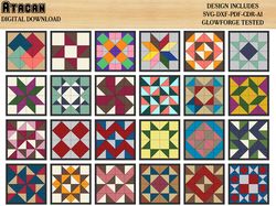 24 barn quilt patterns set / quilts with frame / farmhouse laser cut files / cutting plans 448