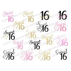 sweet 16 png file, sweet sixteen png, birthday girl png, sweet 16 clipart, 16th birthday png, sweet 16 cut files, sweet