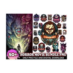 80 horror halloween bundle png, horror movies design