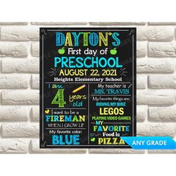 last day of preschool, first day of school sign, back to school sign chalkboard, photo prop, printable, first day of kin