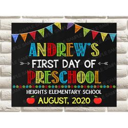 first day of preschool school sign, last day of pre-k school, first day of school, any grade, chalkboard photo prop, sch