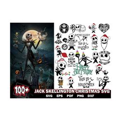 100 jack skellington bundle svg, christmas svg, halloween svg, digital file cut instant download